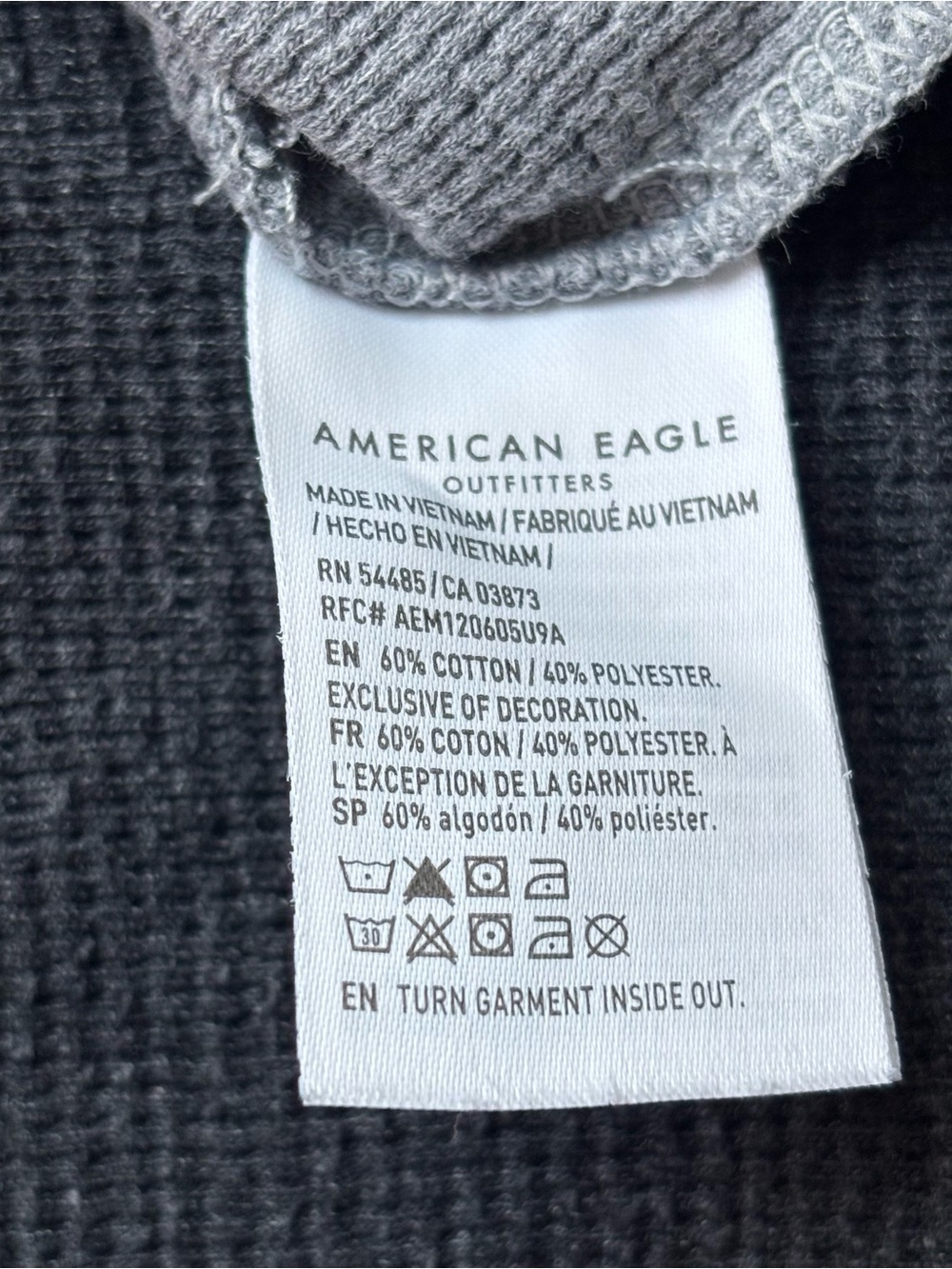 American Eagle Men's Thermal Shirt Gray Raglan Waffle Knit M Cabin Grunge - Picture 12 of 13